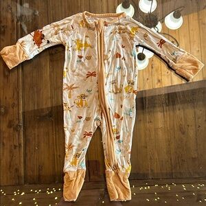 Little Sleepies Peach & Tan Lion Print Footed One-Piece